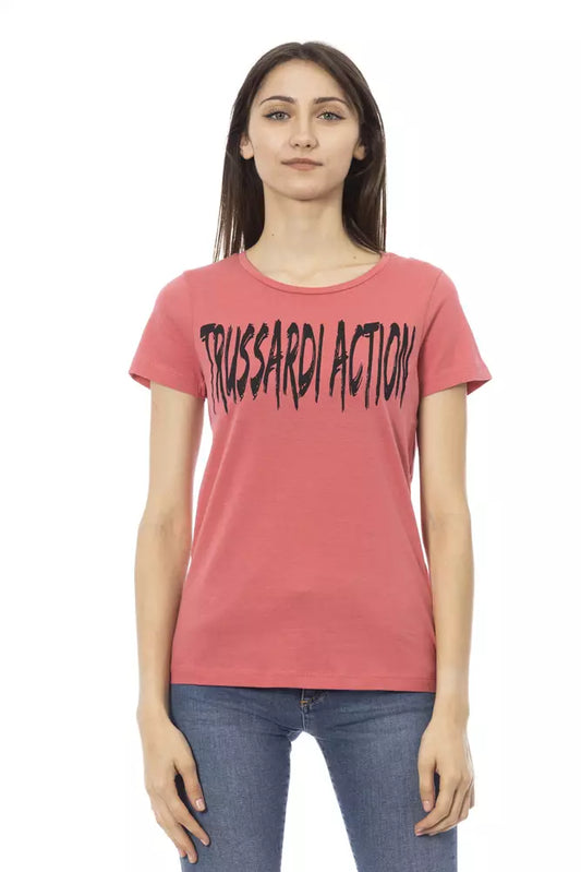 Trussardi Action Elegant Pink Short Sleeve Tee with Chic Print