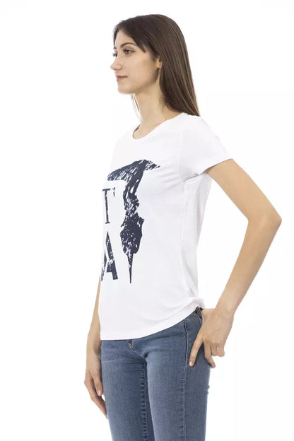 Trussardi Action Chic White Tee with Elegant Front Print