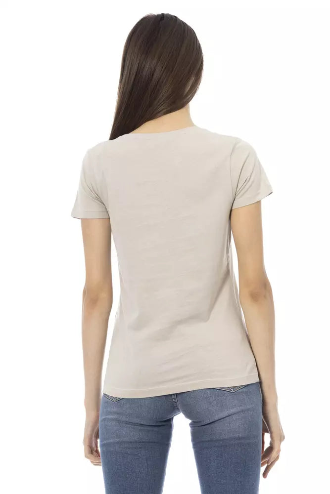 Trussardi Action Elegant Beige Printed Tee for the Stylish Woman