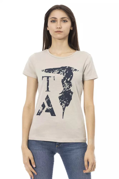 Trussardi Action Elegant Beige Printed Tee for the Stylish Woman