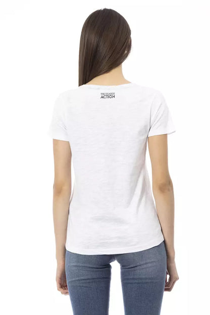 Trussardi Action Chic White Cotton Blend Tee with Front Print