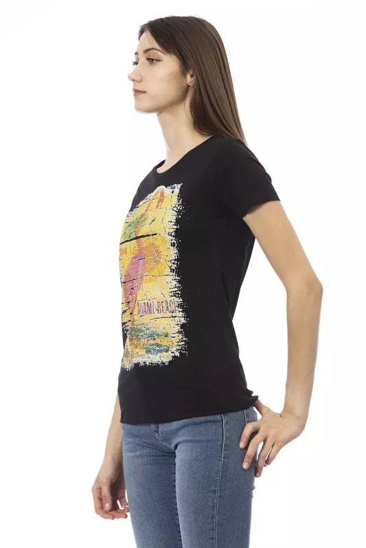 Trussardi Action Chic Black Round Neck Tee with Front Print