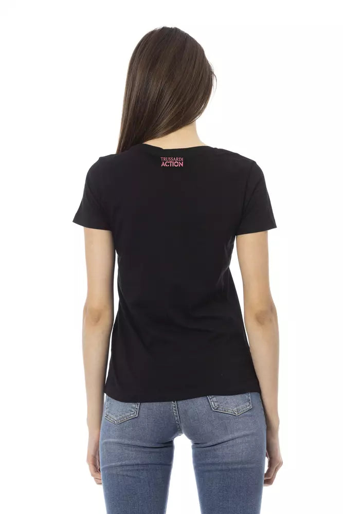 Trussardi Action Chic Black Round Neck Tee with Front Print