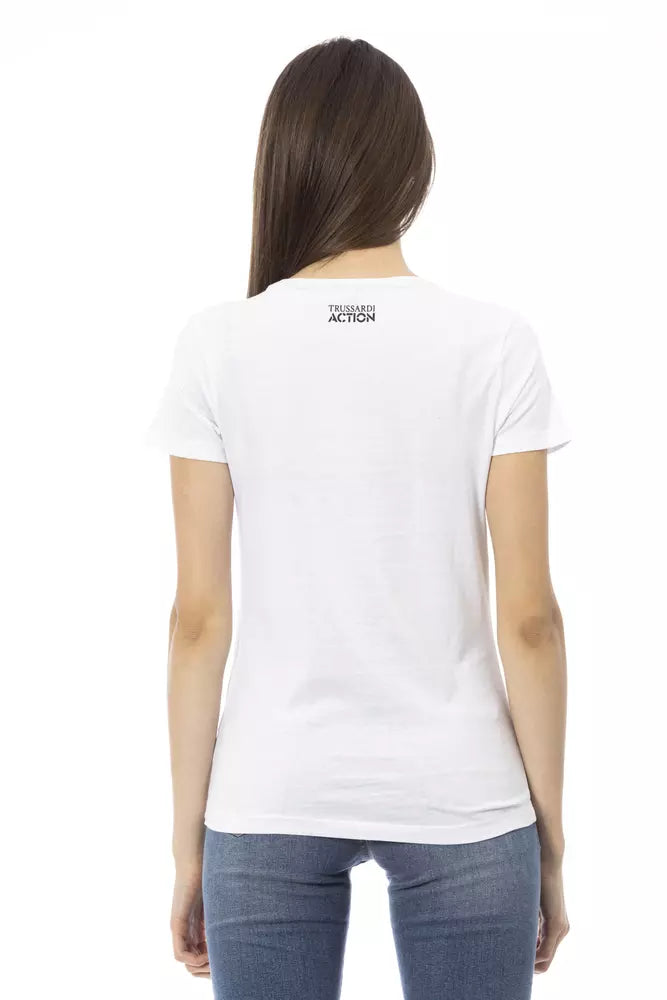 Trussardi Action Elegant White Short Sleeve Tee with Chic Print