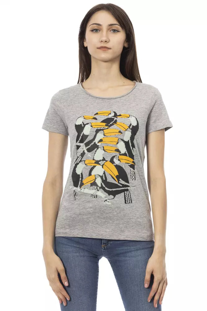 Trussardi Action Chic Gray Cotton Blend Round Neck Tee