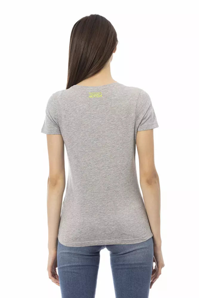 Trussardi Action Chic Gray Short Sleeve Cotton-Blend Tee