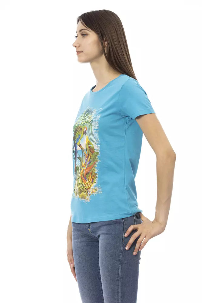 Trussardi Action Elegant Light Blue Tee with Chic Front Print