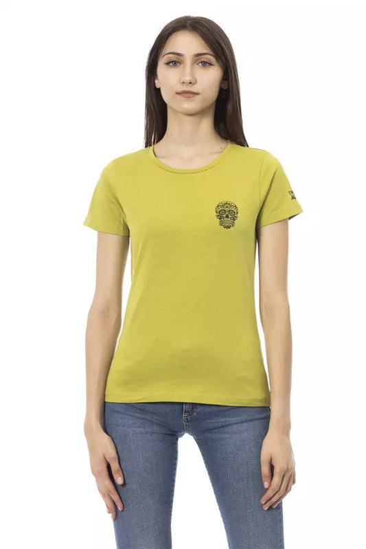 Trussardi Action Chic Green Tee with Artistic Front Print