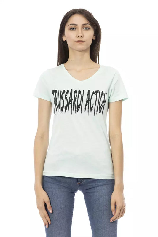 Trussardi Action Elegant Light Blue V-Neck Tee