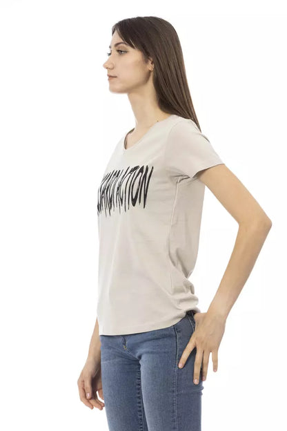 Trussardi Action Elegant V-Neck Tee with Chic Front Print