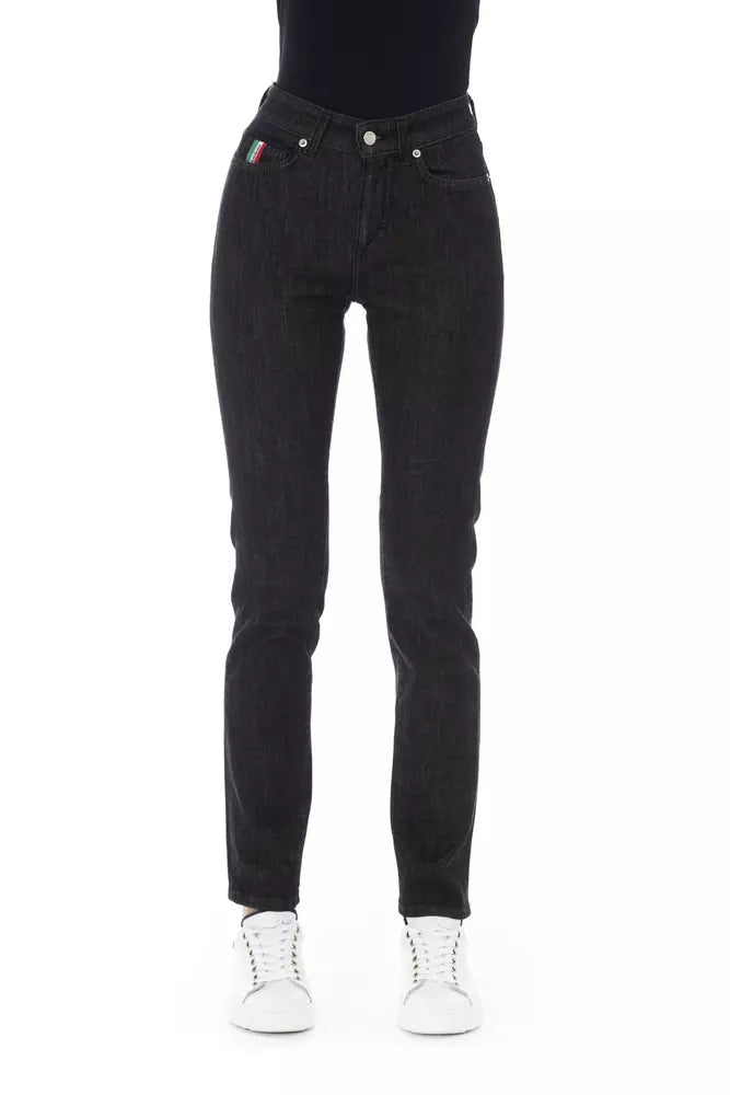 Baldinini Trend Chic Tricolor Accent Black Jeans