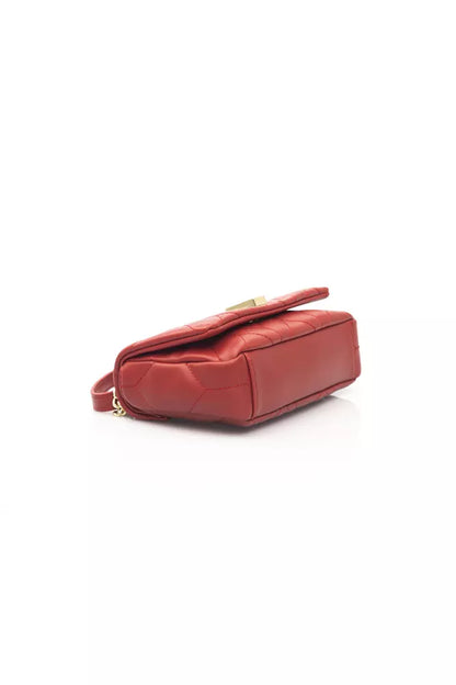 Baldinini Trend Chic Red Leather Shoulder Flap Bag with Golden Accents