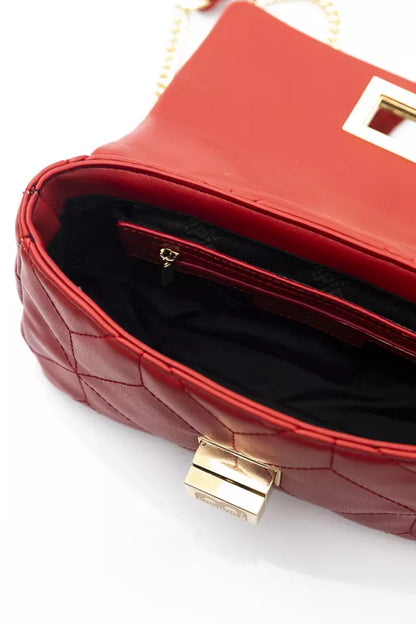 Baldinini Trend Chic Red Leather Shoulder Flap Bag with Golden Accents