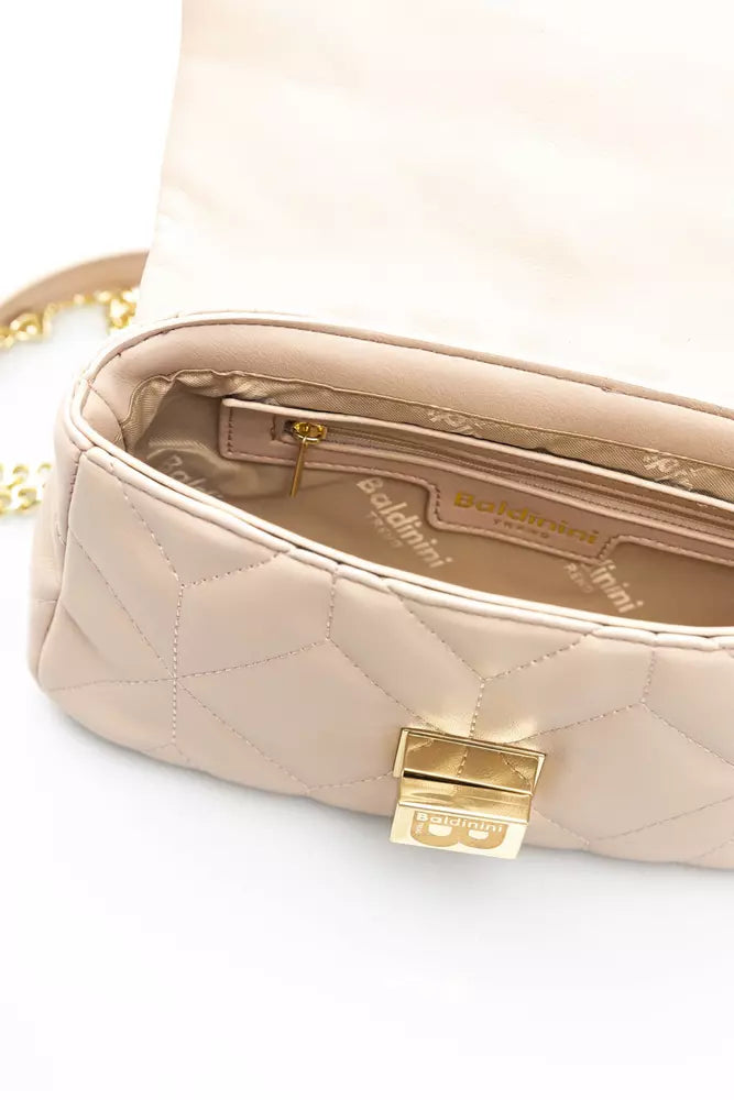 Baldinini Trend Chic Pink Shoulder Bag with Golden Accents