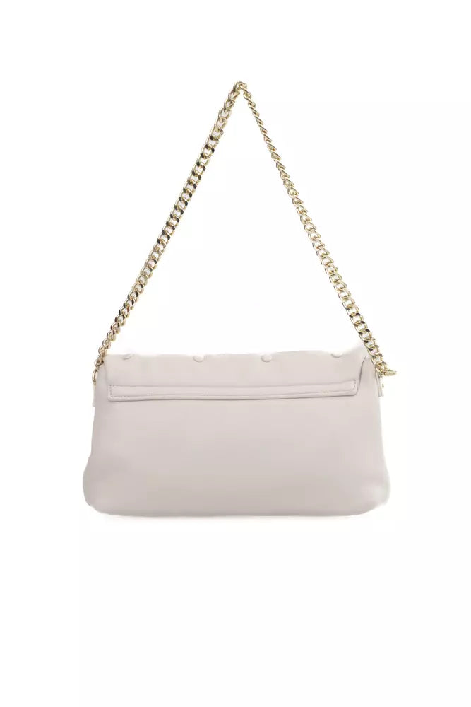 Baldinini Trend Elegant Beige Leather Shoulder Bag with Golden Accents