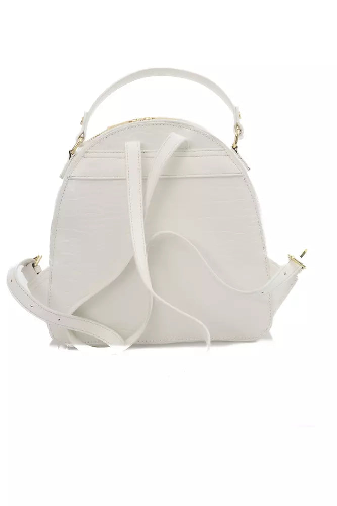 Baldinini Trend Chic White Zip Backpack with Golden Accents