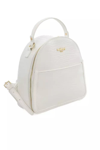 Baldinini Trend Chic White Zip Backpack with Golden Accents