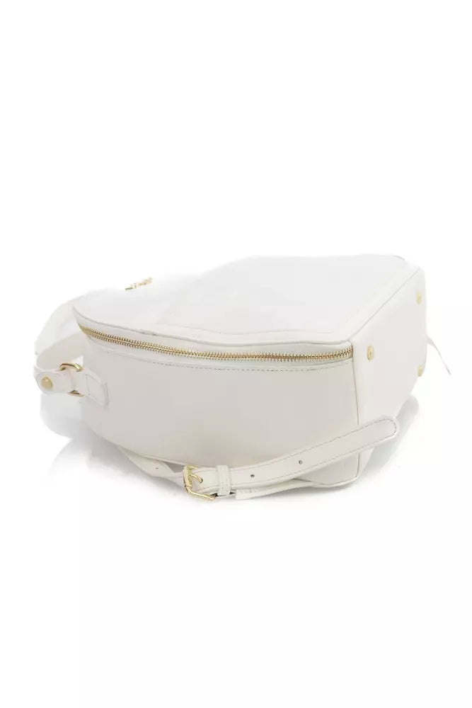 Baldinini Trend Chic White Zip Backpack with Golden Accents