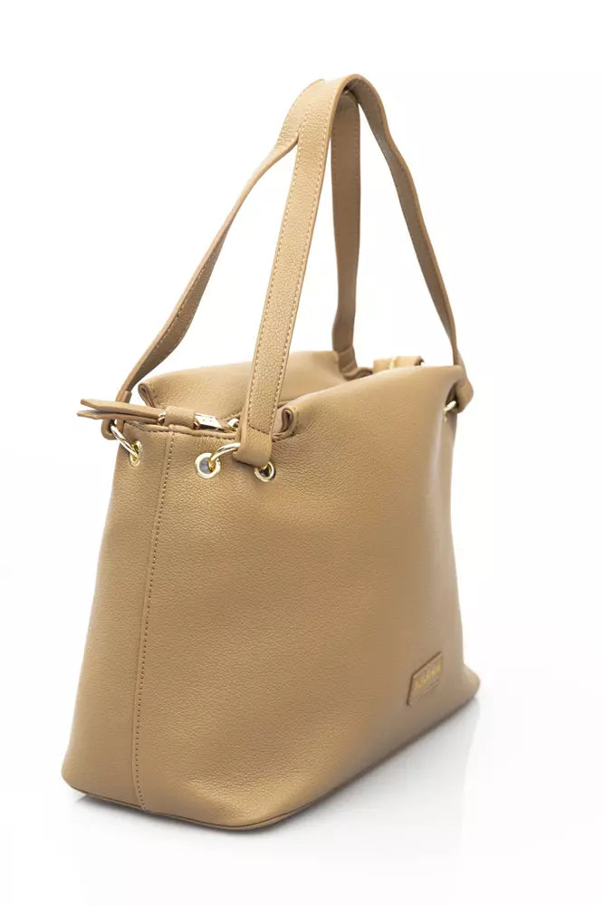 Baldinini Trend Beige Zip Shoulder Bag with Golden Details