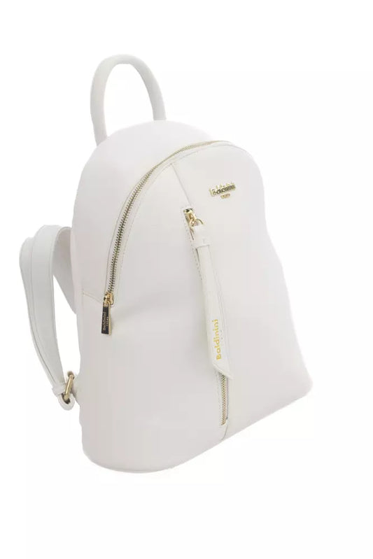 Baldinini Trend White Elegance Backpack with Golden Accents