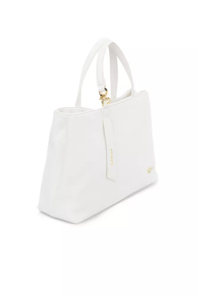 Baldinini Trend Elegant White Shoulder Bag with Golden Accents