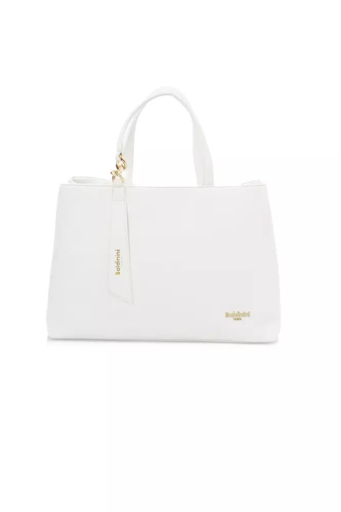 Baldinini Trend Elegant White Shoulder Bag with Golden Accents