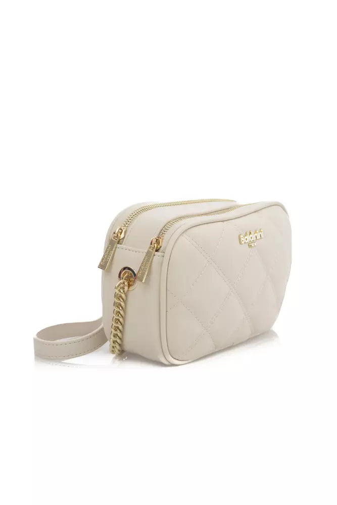 Baldinini Trend Beige Double Compartment Shoulder Bag with Golden Accents