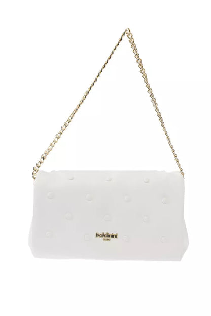 Baldinini Trend Elegant White Leather Shoulder Bag with Golden Accents