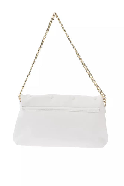 Baldinini Trend Elegant White Leather Shoulder Bag with Golden Accents