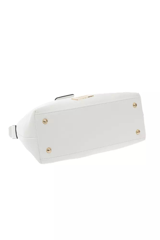 Baldinini Trend Chic White Flap Bag with Golden Accents