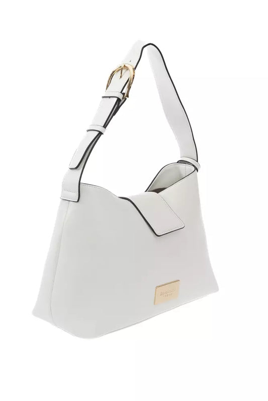 Baldinini Trend Chic White Flap Bag with Golden Accents