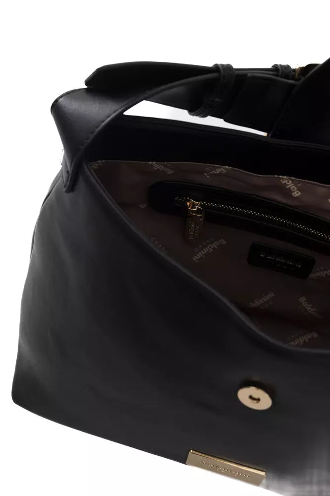 Baldinini Trend Chic Black Golden-Detailed Designer Handbag