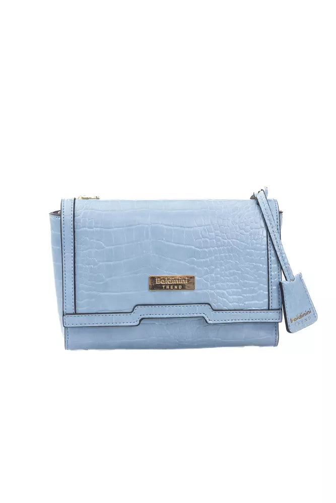 Baldinini Trend Chic Light Blue Shoulder Flap Bag with Golden Accents