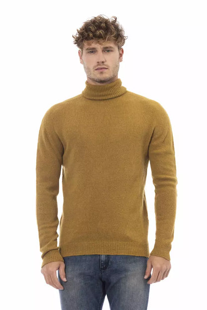 Alpha Studio Elegant Turtleneck Ribbed Sweater in Brown