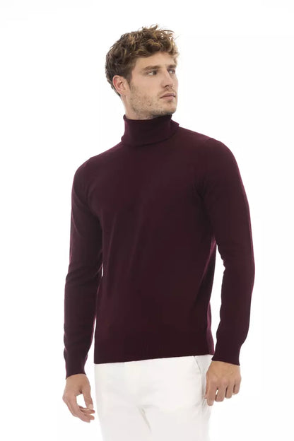 Alpha Studio Elegant Burgundy Turtleneck Sweater for Men