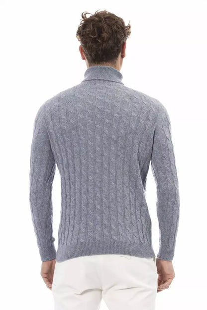 Alpha Studio Elegant Light Blue Turtleneck Sweater