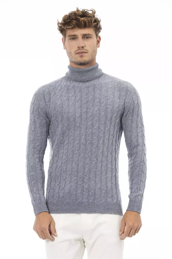 Alpha Studio Elegant Light Blue Turtleneck Sweater