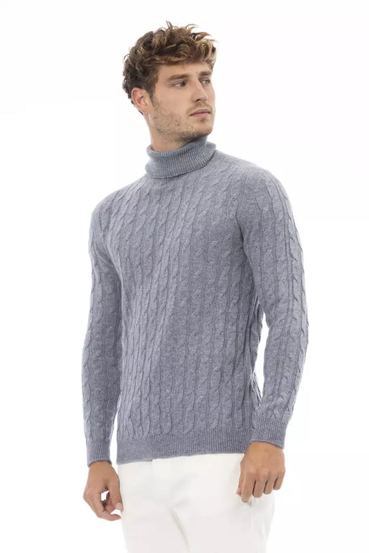 Alpha Studio Elegant Light Blue Turtleneck Sweater