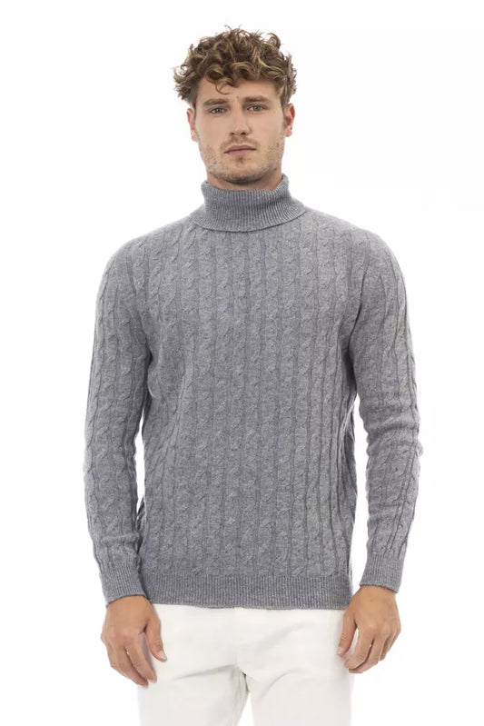 Alpha Studio Elegant Gray Turtleneck Sweater for Men