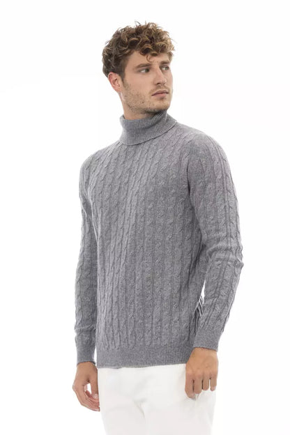 Alpha Studio Elegant Gray Turtleneck Sweater for Men