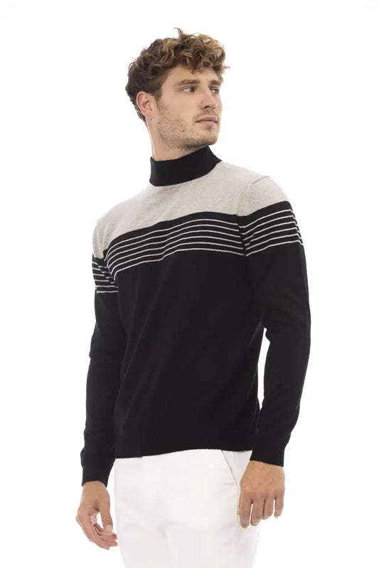 Alpha Studio Elegant Mock Neck Ribbed Sweater