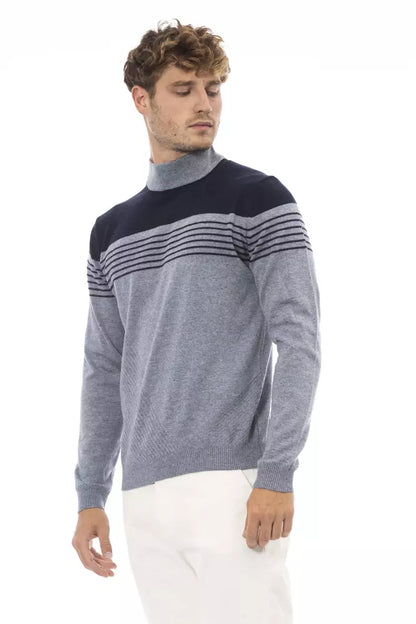 Alpha Studio Elegant Light Blue Mock Neck Sweater for Men