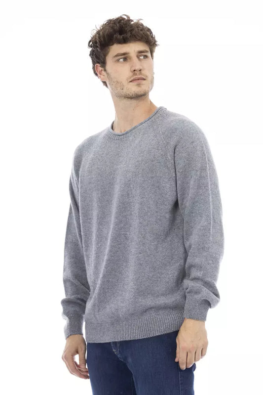 Alpha Studio Light Blue Casual Elegance Crewneck Sweater