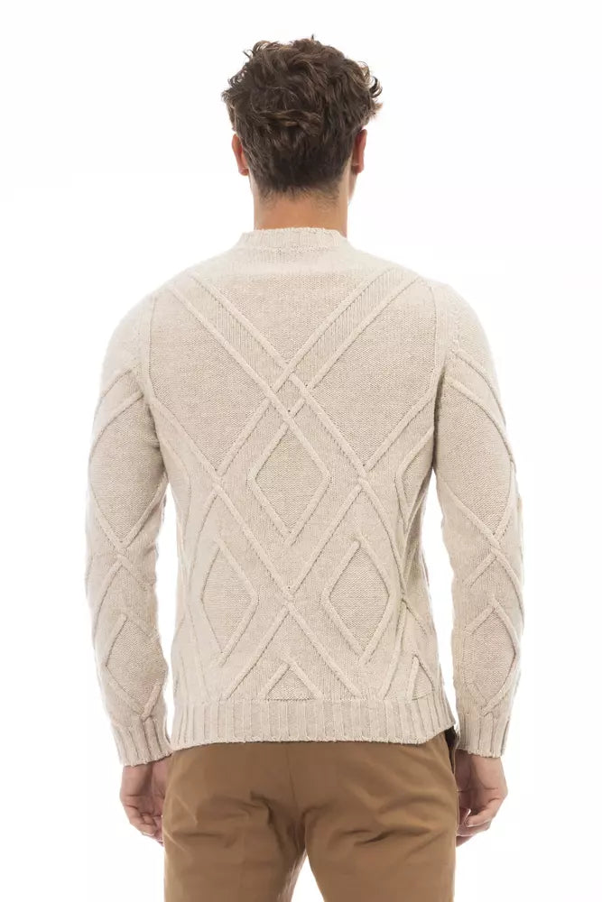 Alpha Studio Sophisticated Crewneck Sweater in Beige Tone