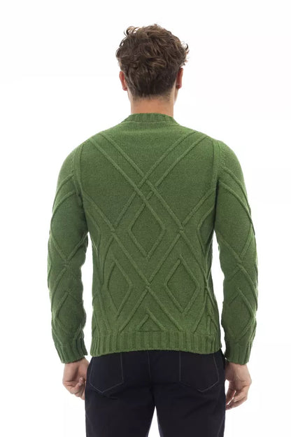 Alpha Studio Elegant Green Crewneck Alpaca Blend Sweater