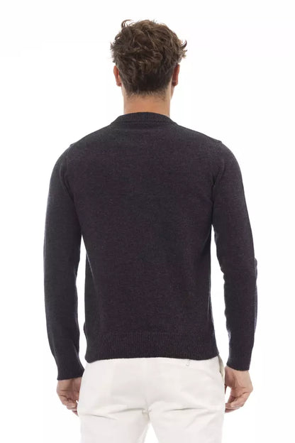 Alpha Studio Elegant Crewneck Wool Sweater in Timeless Black