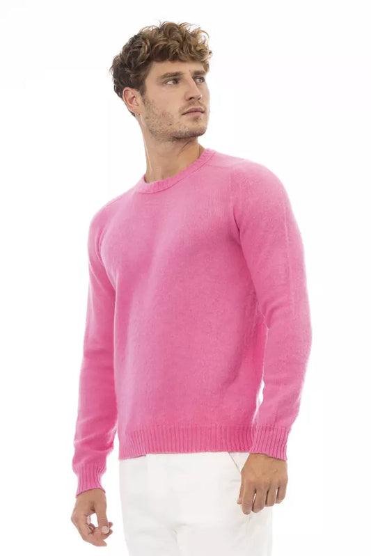 Alpha Studio Elegant Crewneck Long Sleeve Pink Sweater