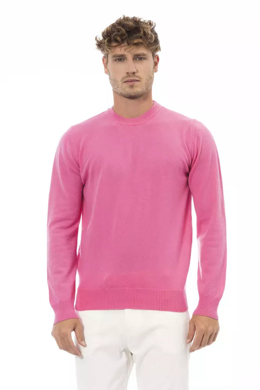 Alpha Studio Chic Pink Crewneck Sweater with Fine Rib Detailing