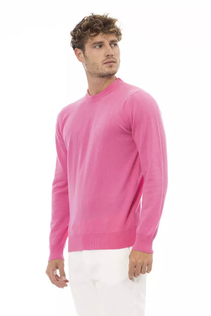 Alpha Studio Chic Pink Crewneck Sweater with Fine Rib Detailing