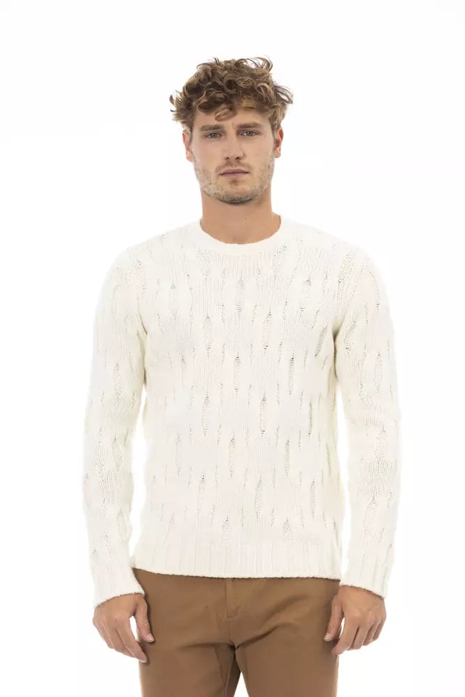 Alpha Studio Elegant Beige Crewneck Wool-Cashmere Sweater